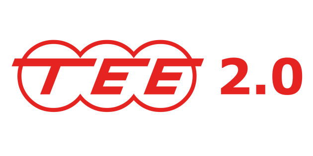 Das Logo des TranseuropExpress 2.0 in roter Schrift.