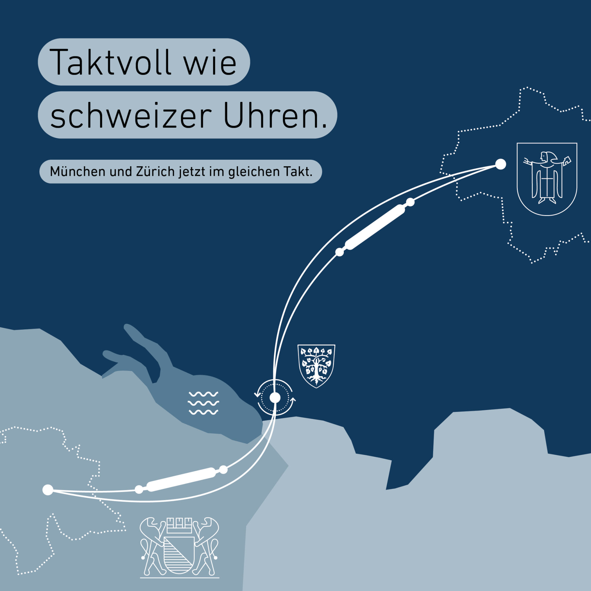 Grafik zur grenzüberschreitenden Verbindung von München über den Bodensee nach Zürich
