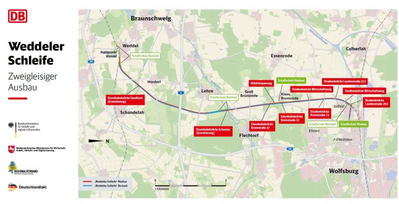 Karte von neuer Eisenbahnstrecke