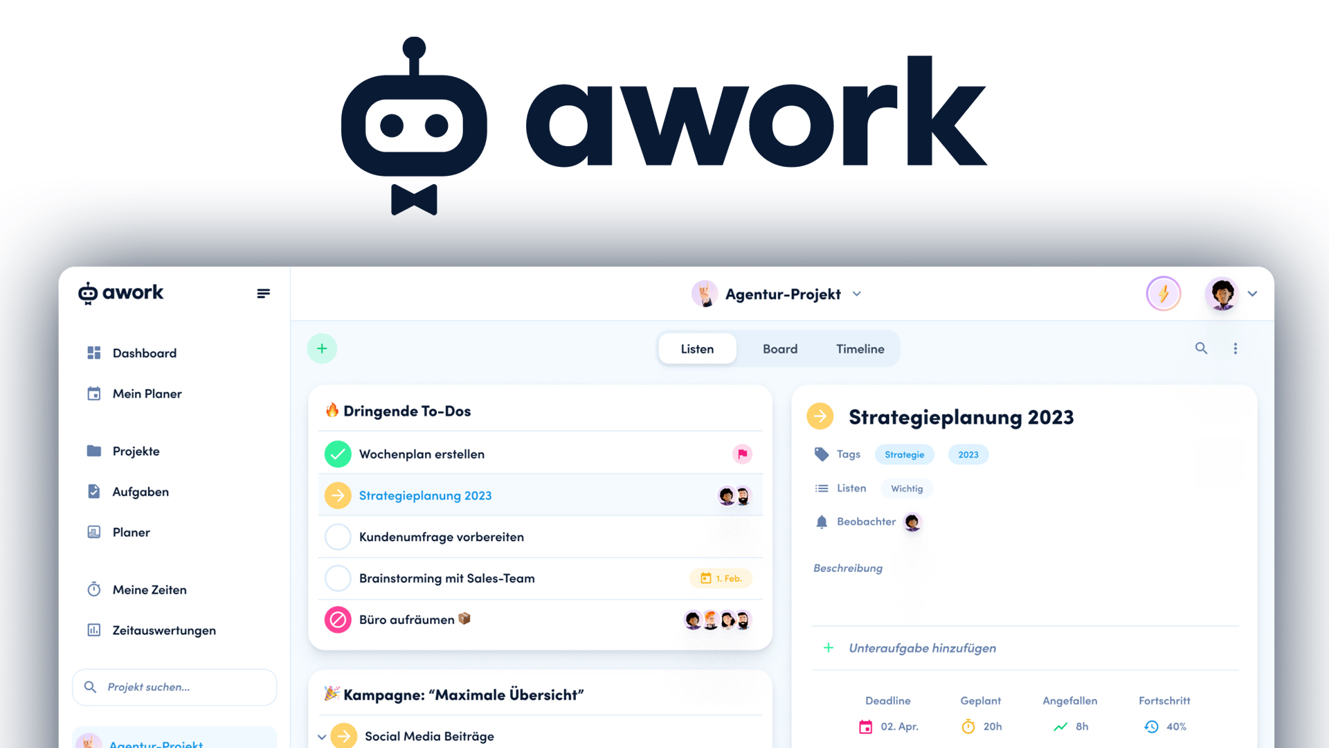 Wie funktioniert awork? (Tutorial): Einfach Aufgaben, Projekte &  Zeiten verwalten & planen