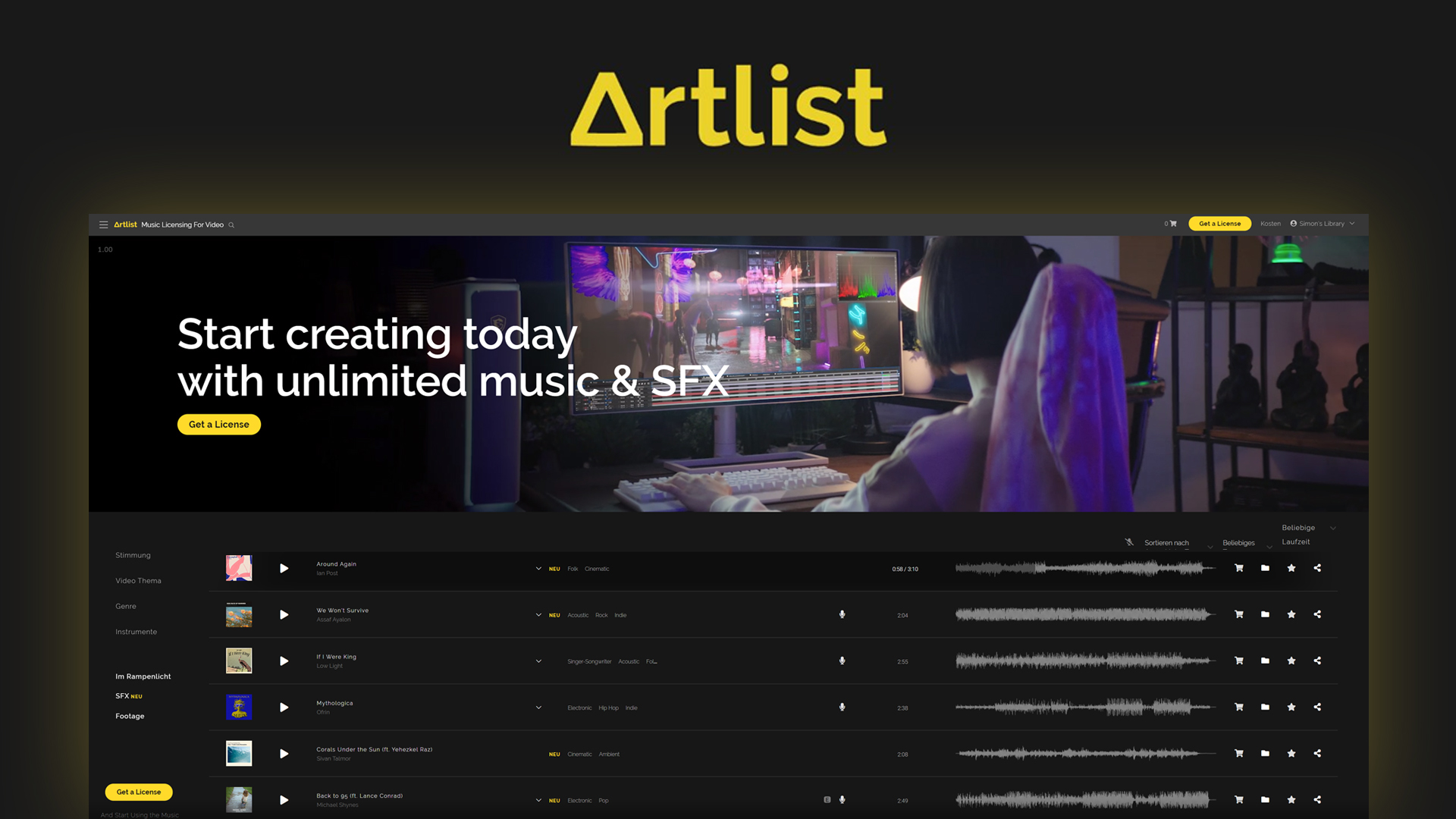 Artlist (Tutorial): Musiklizenzierung für deine Videos & Co. (Flatrate)