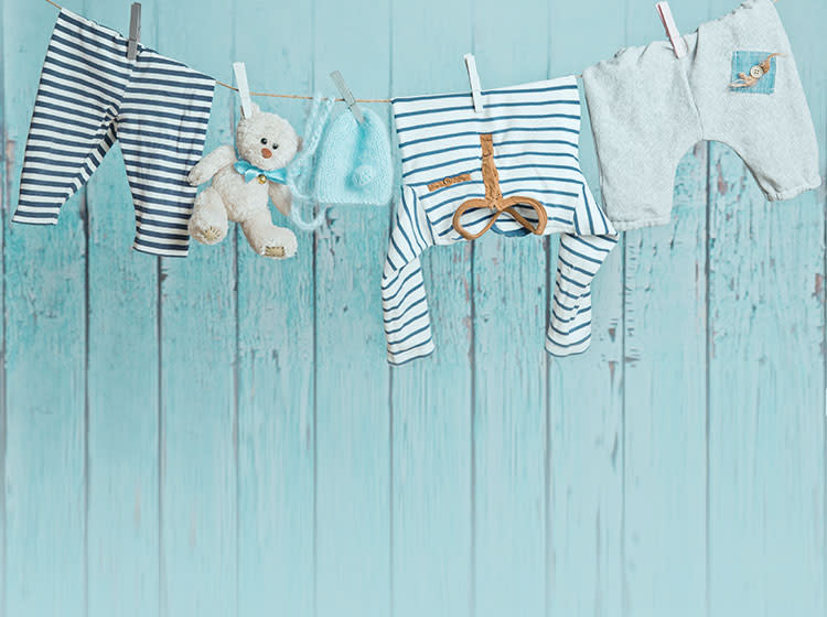 Washing line with drying clothes in outdoor