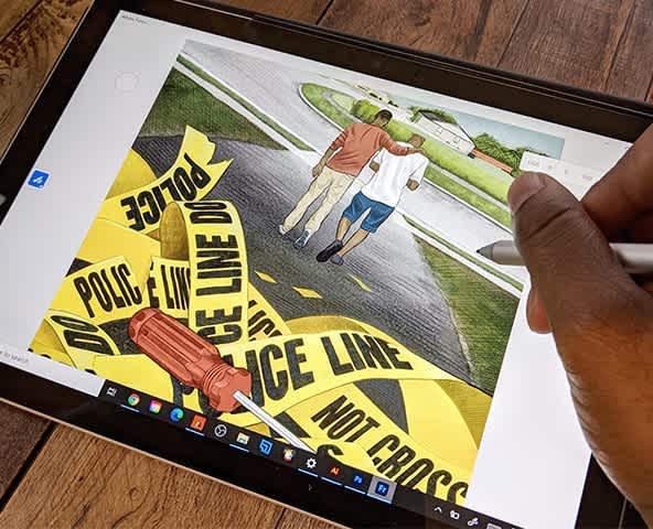 Artist Dubelyoo works on an illustration on his iPad.