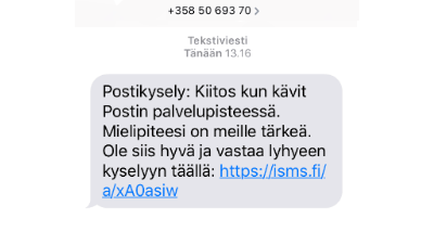 Esimerkki Postin lähettämästä viestistä.