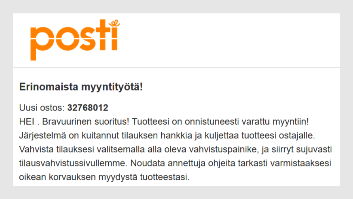 Kuva huijausviestistä.