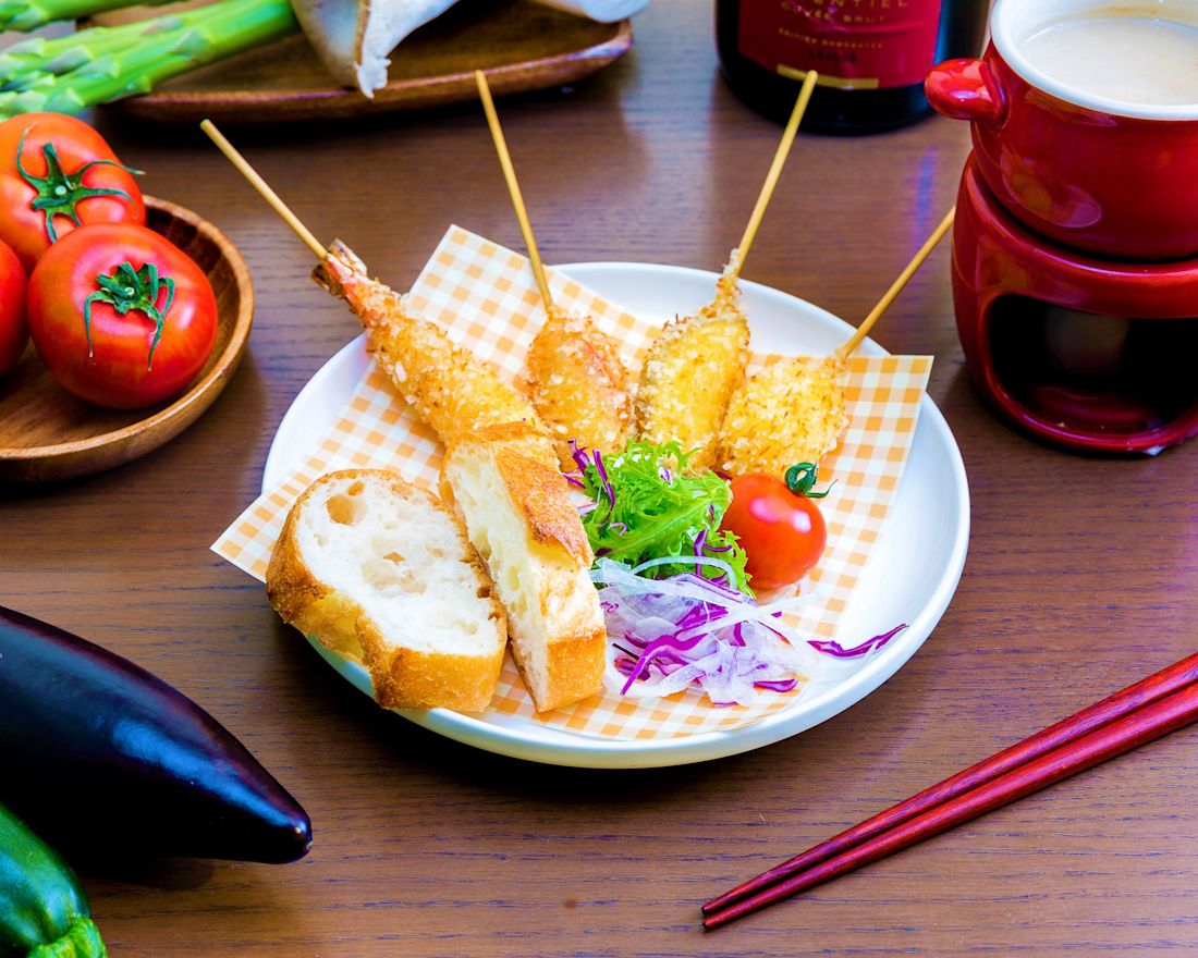 Kushikatsusakaba tenma-Deep-Fried Skewers with Rich Sea Urchin Sauce