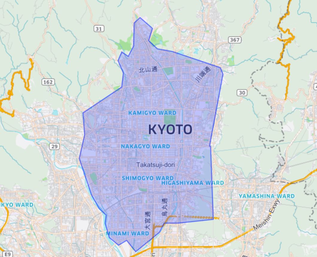 Uber Eats Kyoto Service Map as of Dec2018