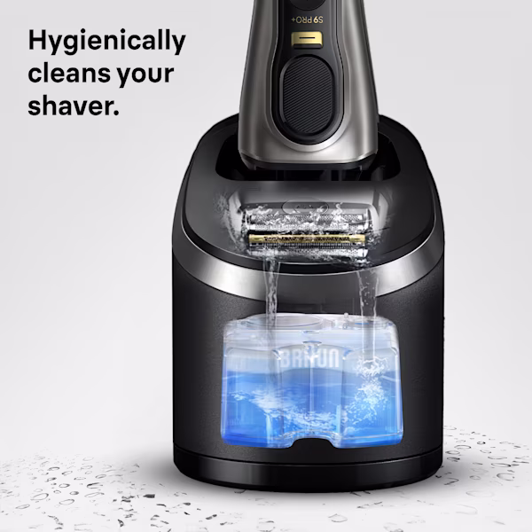 SmartCare center in use with a cartridge and a shaver - Hygienically cleans your shaver. SmartCare center in use with a cartridge and a shaver - Hygienically cleans your shaver.