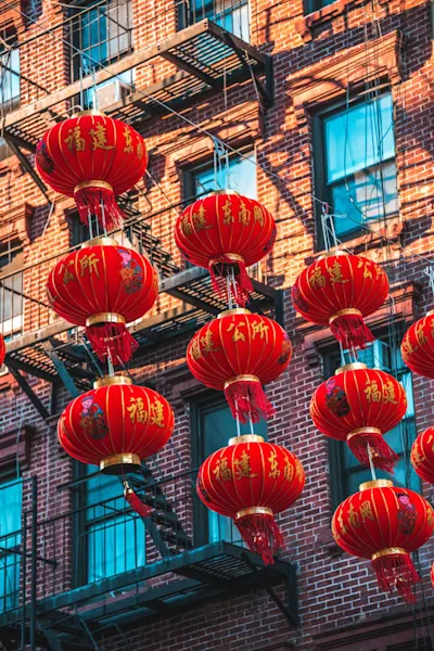Celebratory Chinese New Year lanterns in Chinatown NY.

