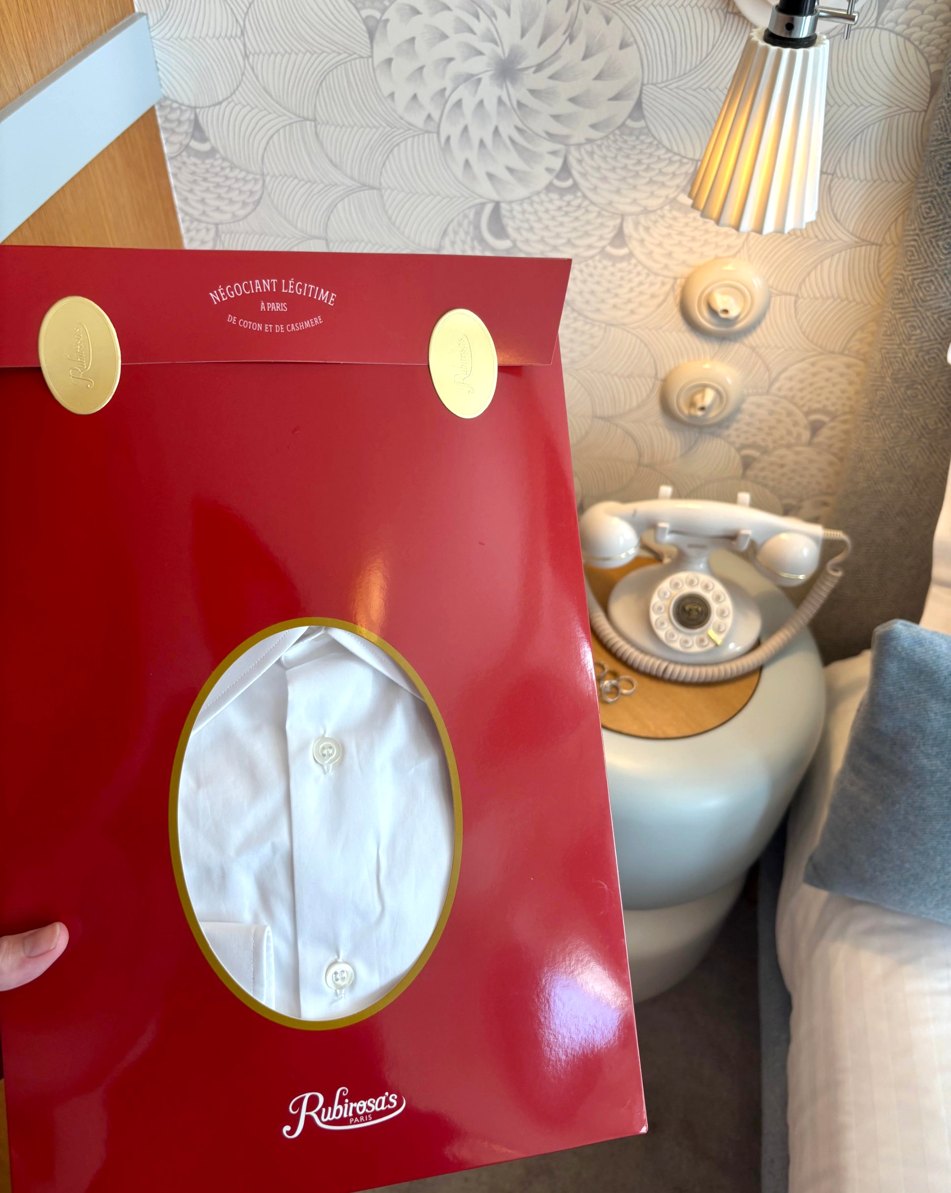 Red Rubirosa’s gift box holding the author’s pre-ordered cotton shirt