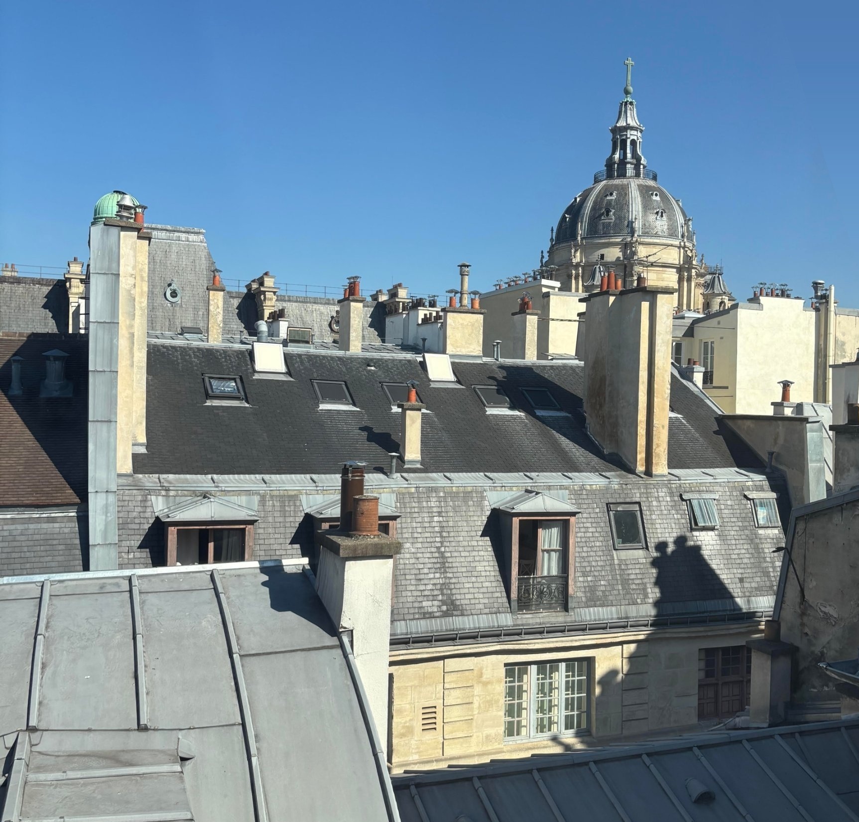 The view from a hotel room at the Hotel Le Lapin Blanc in Paris, France