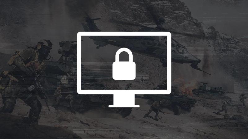 A white secure boot icon is overlaid against a Battlefield scene with soldiers, tanks, and helicopters in action.