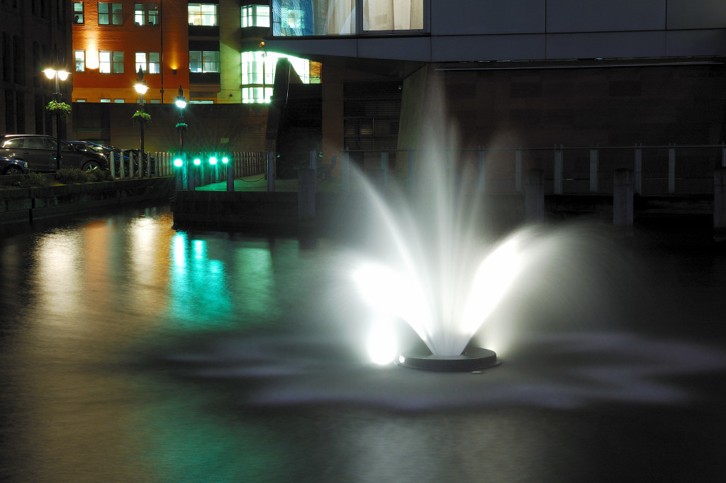 Bridgewater Hall Fountain at Night, Manchester