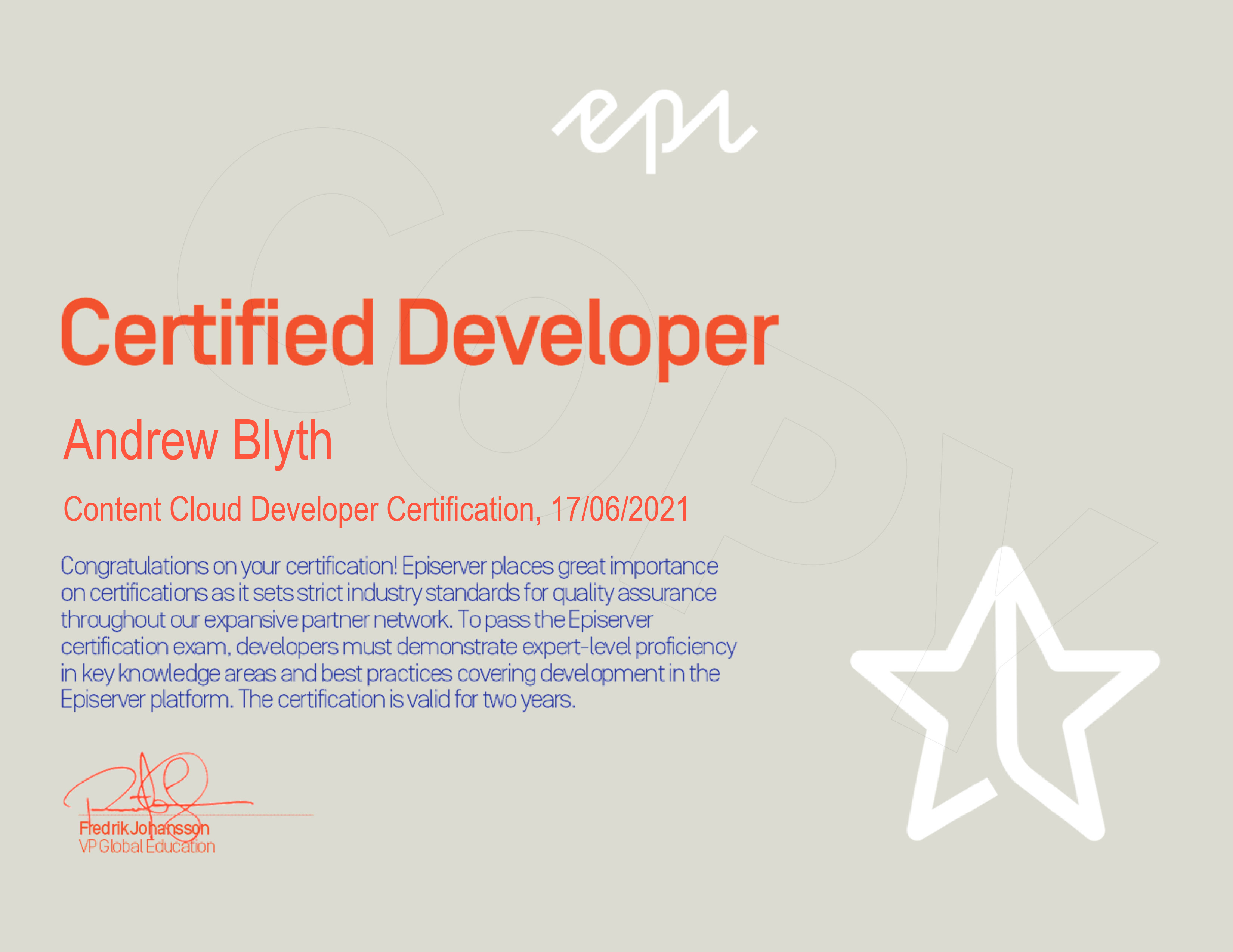 Epi Certificate