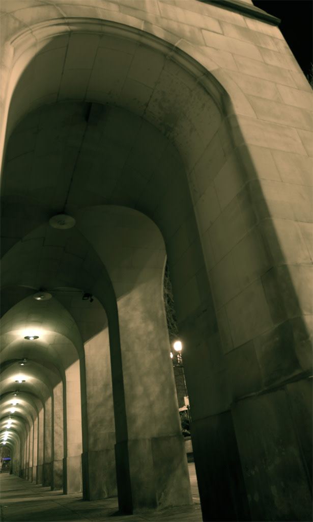 Town Hall Colonnade at Night, Manchester