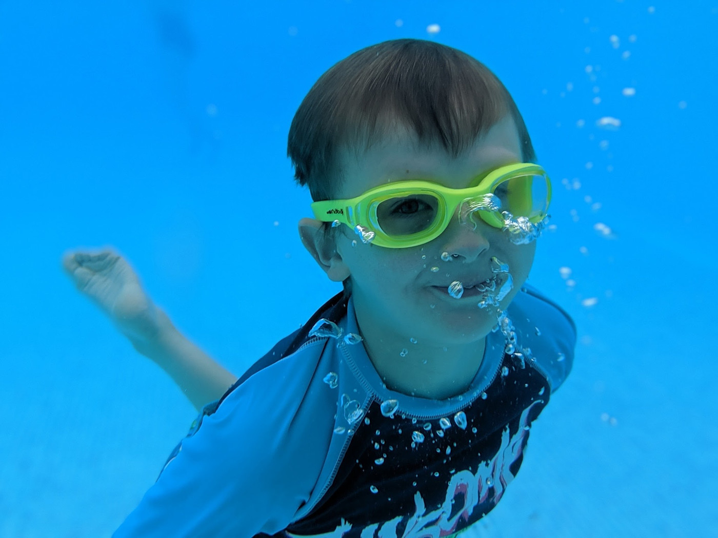 Sam underwater at Callow Top Campsite in Ashbourne