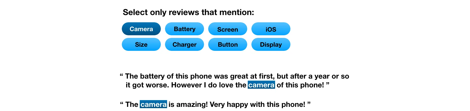 Read only the reviews mentioning the word "camera".