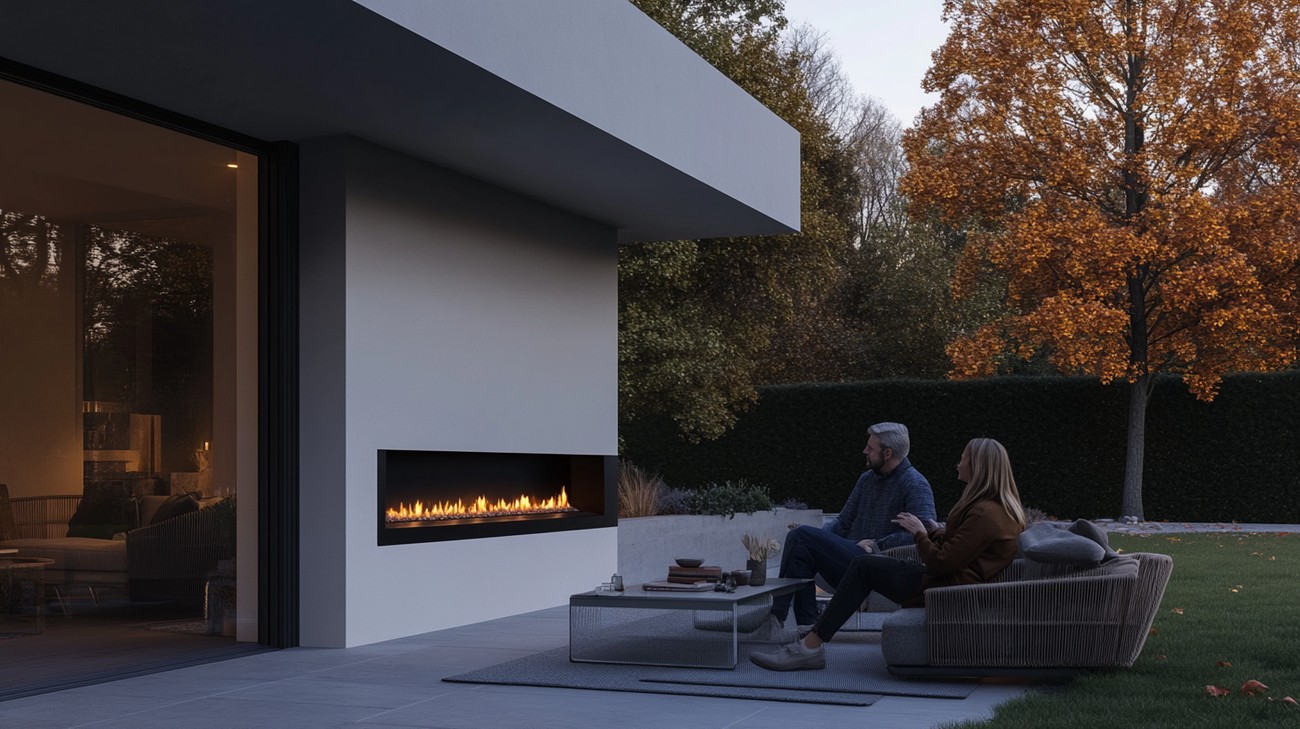 Outdoor electric fireplace photo