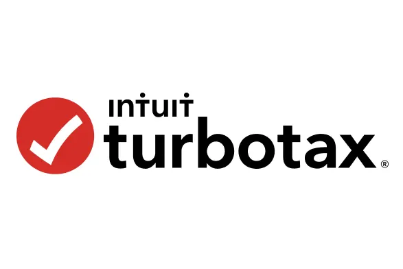 Intuit TurboTax logo with red circle containing white checkmark and black text on white background