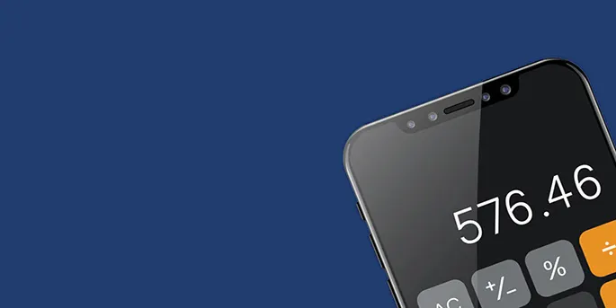 Smartphone displaying calculator app with numbers 576.46 on screen against dark blue background