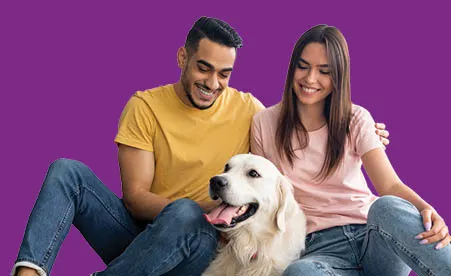 Couple with Dog on purple background