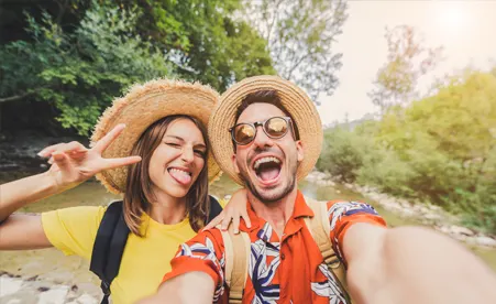 Couple taking selfie in outdoors