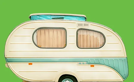 Pop up camper on green background