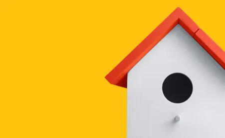 Birdhouse on yellow background