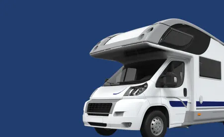 Front of RV on navy background