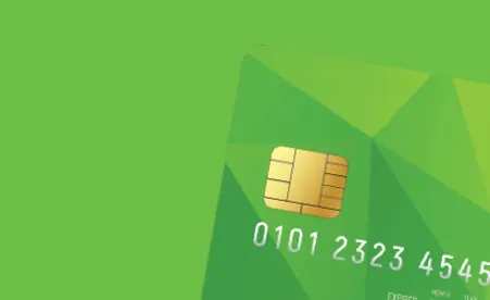 corner of green Visa card on green background