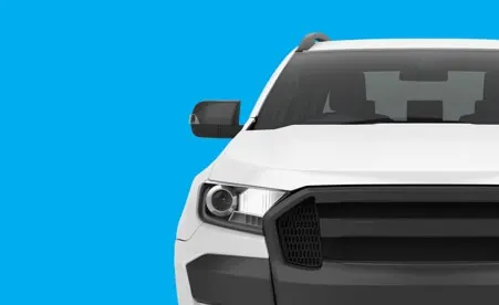 White truck on blue background