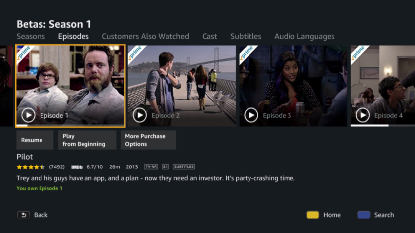 Betas series detail page in Amazon Video Player