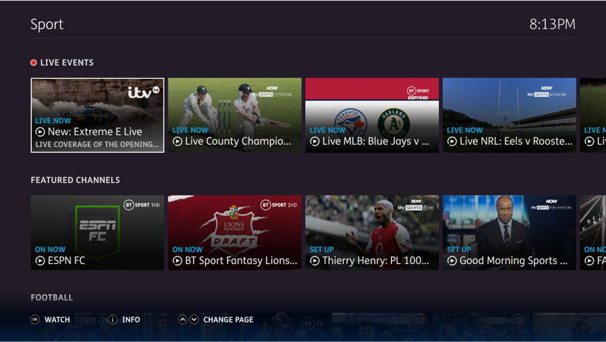 bt sports channel on youview