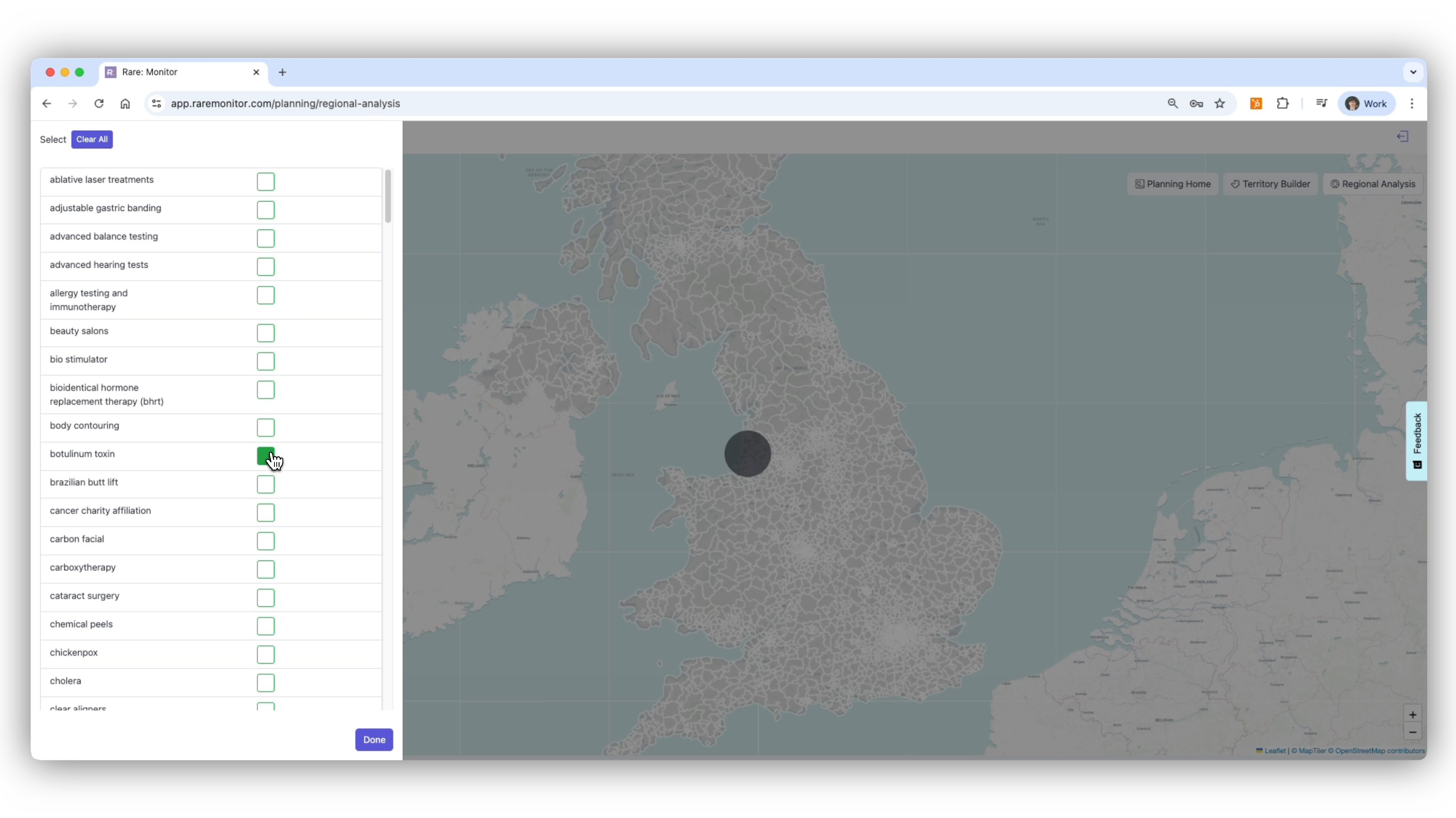 Screenshot from the Rare.Monitor how-to guide for Regional Analysis, illustrating "Compare Territories or Regions".