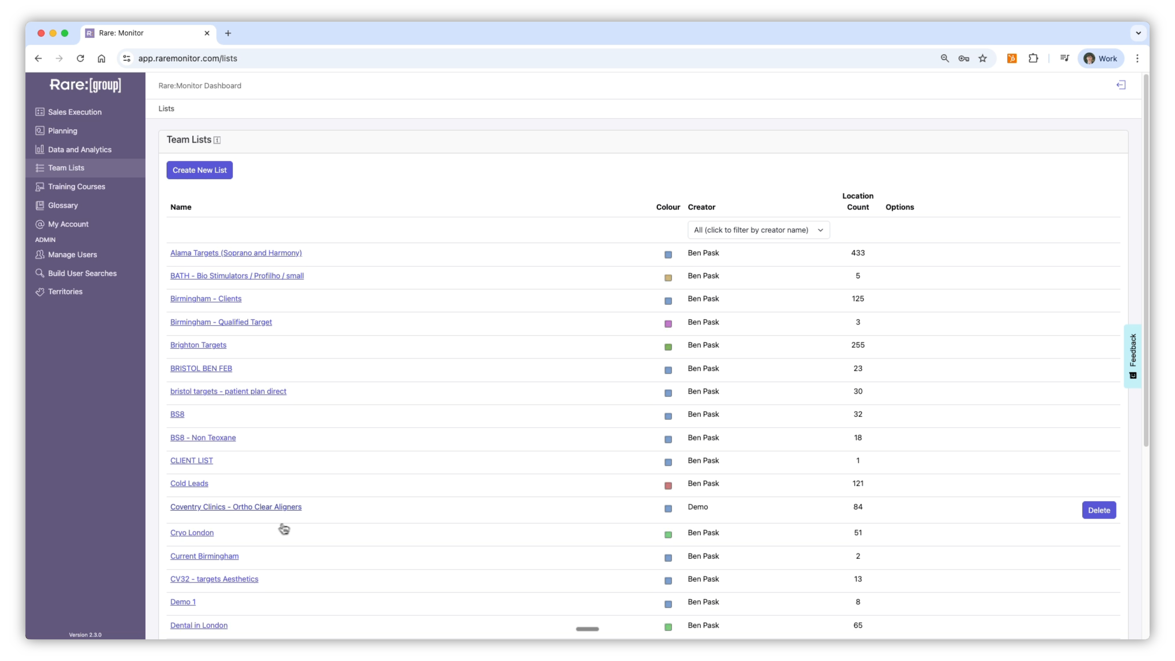 Screenshot from the Rare.Monitor how-to guide for Creating and Managing Lists, illustrating "Manage Your Lists".