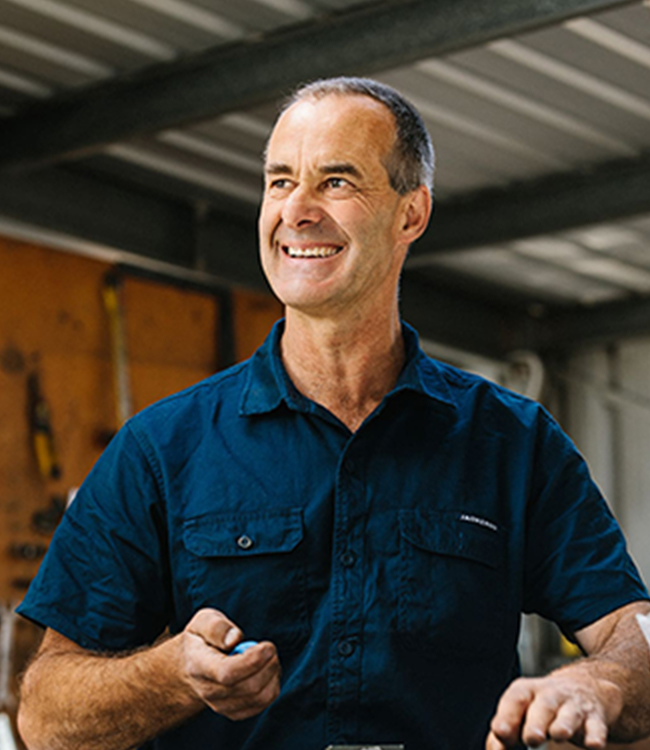 Dale Newbon in repair shed