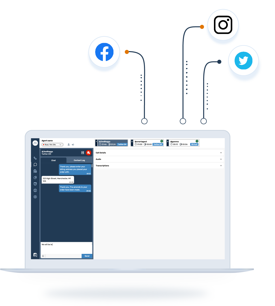 Graphic of social media channel in SmartAgent with key social icons