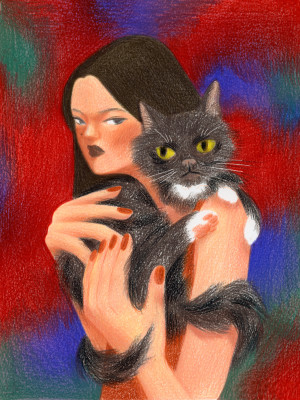an illustration of Lukita Maxwell with her cat