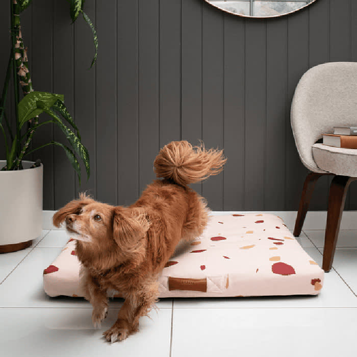 Pink terrazzo dog bed