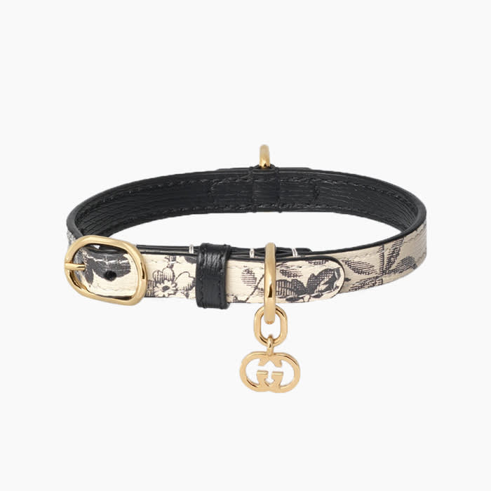 gucci print cat collar with yellow gold hardware