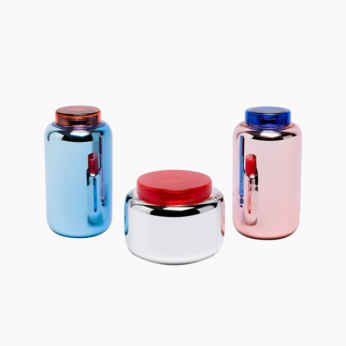 the colorful glass containers