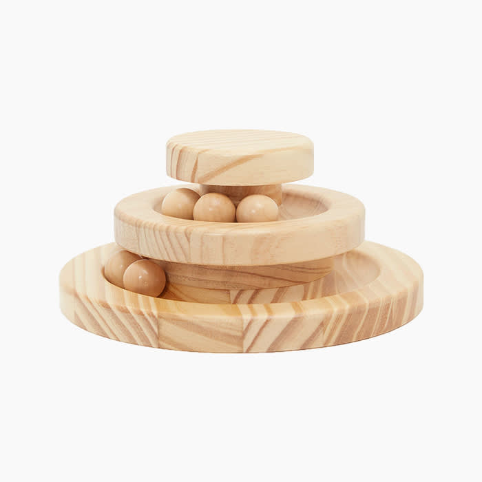 light wood interactive cat toy