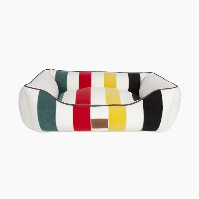 dog bed with colorful stripes