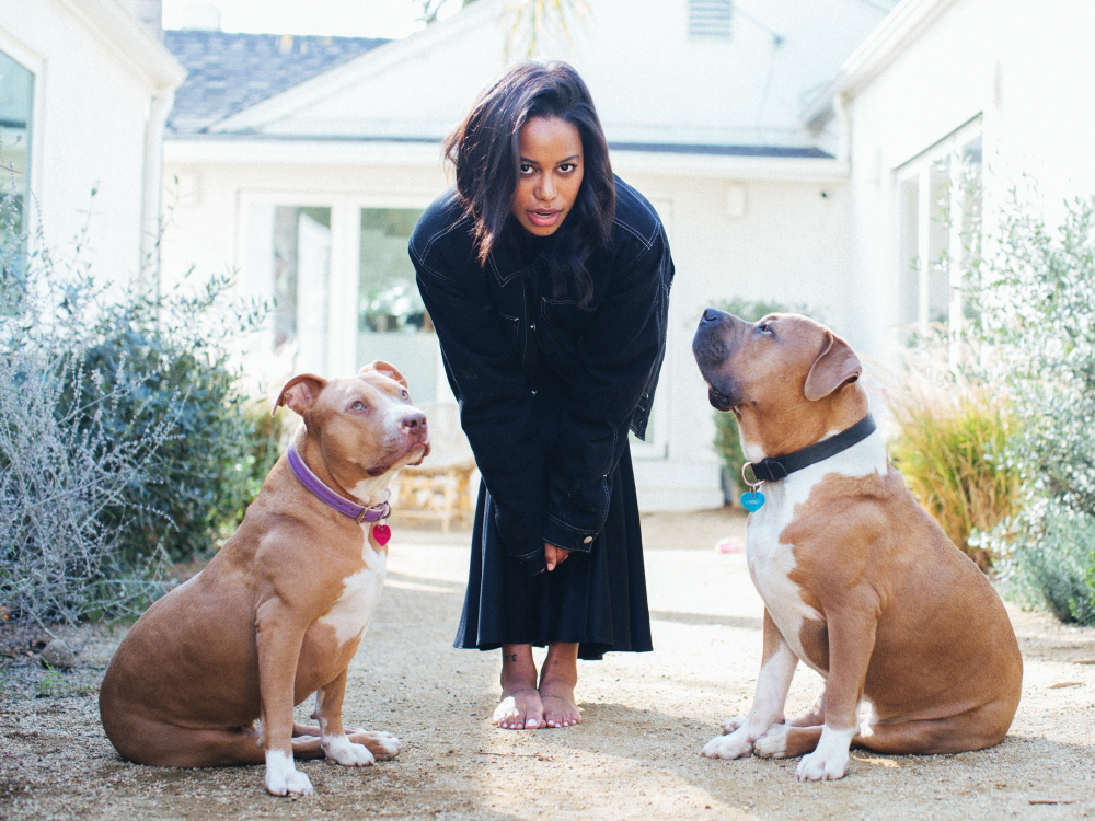 Taylour Paige and her two rescue Pit Bulls