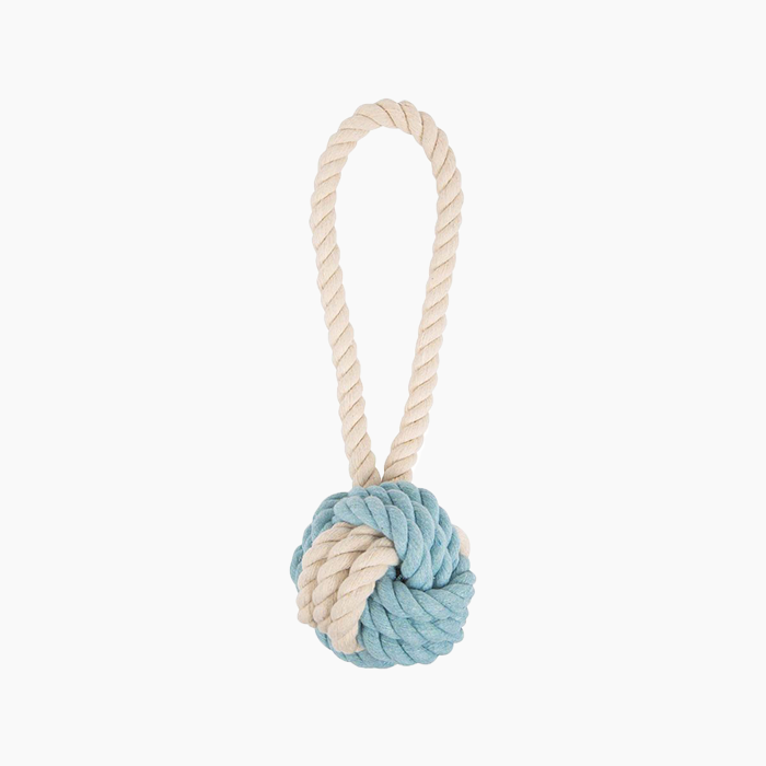 blue and white ball rope toy