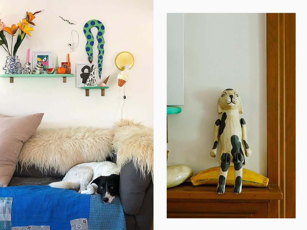 dog sculptures in a home
