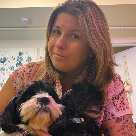 Author Megan Penney and her two dogs