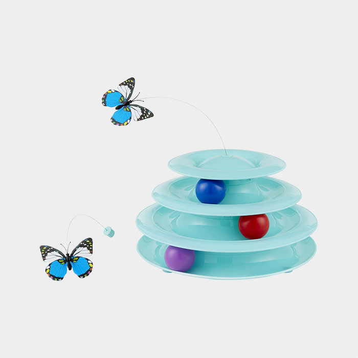cat toy with butterflies and balls