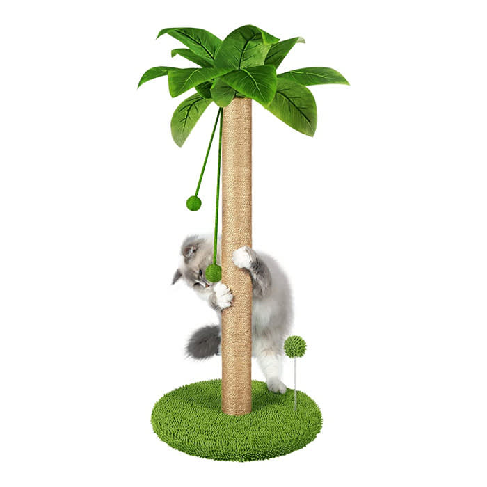 Dohump Cat Scratching Post, 31" Tall Scratch Tree with Premium Sisal Rope, Two Interactive Dangling Balls and Spring Ball Toys for Indoor Kittens and Cats
