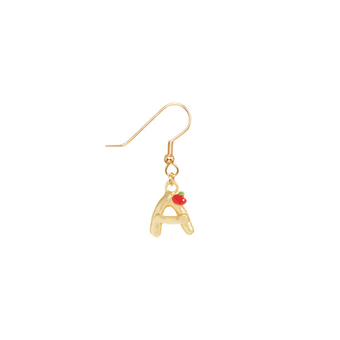 gold earring in the shape of an "A"